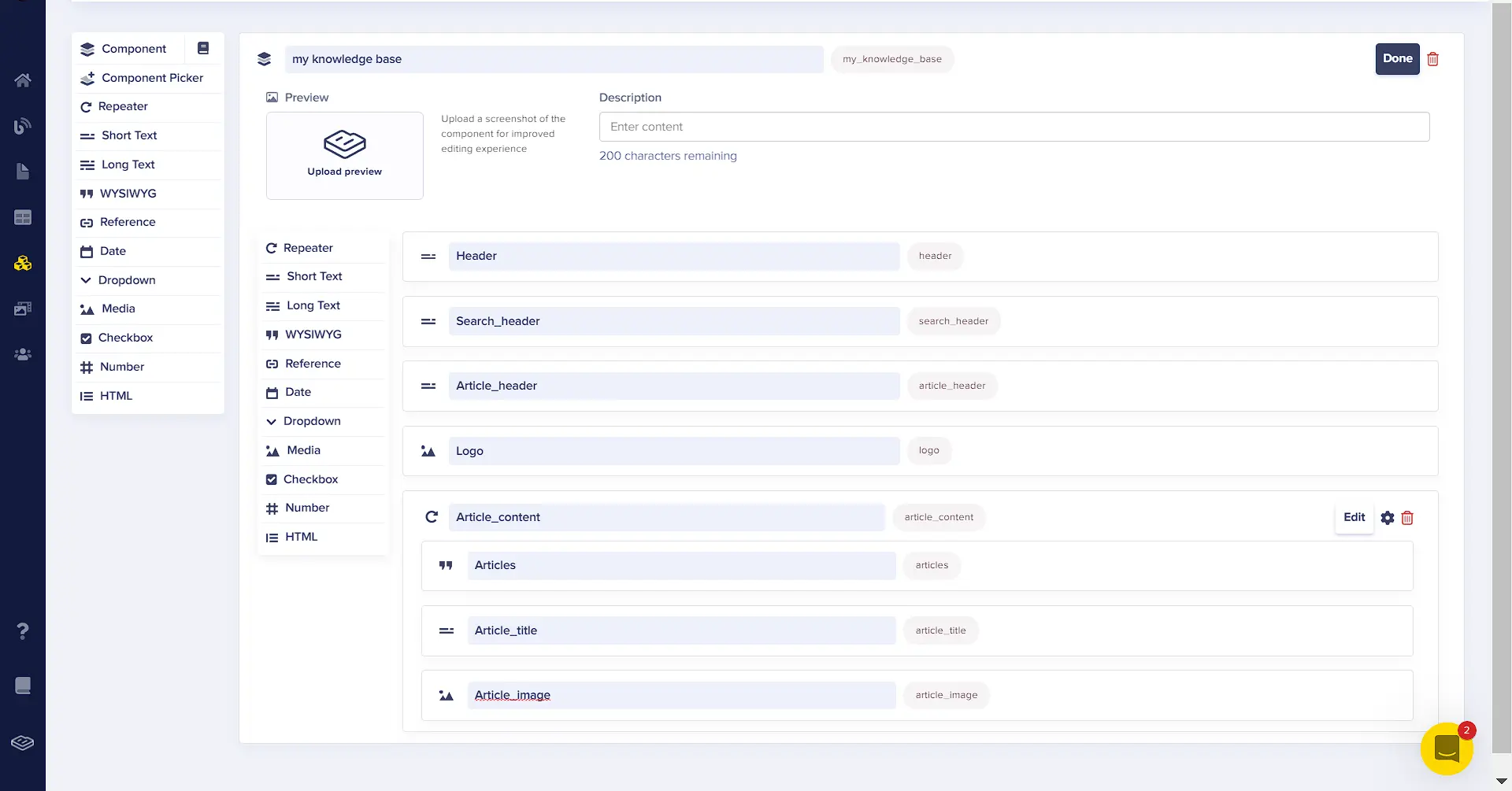 Knowledge base schema configuration