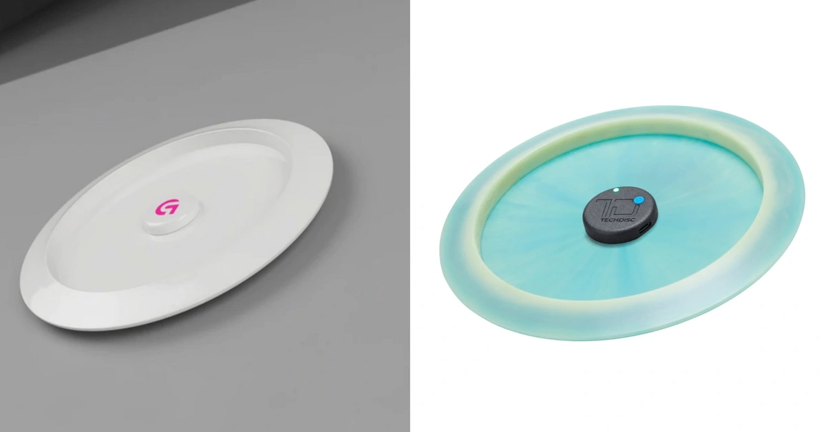 Two discs with small sensors attached in their middles
