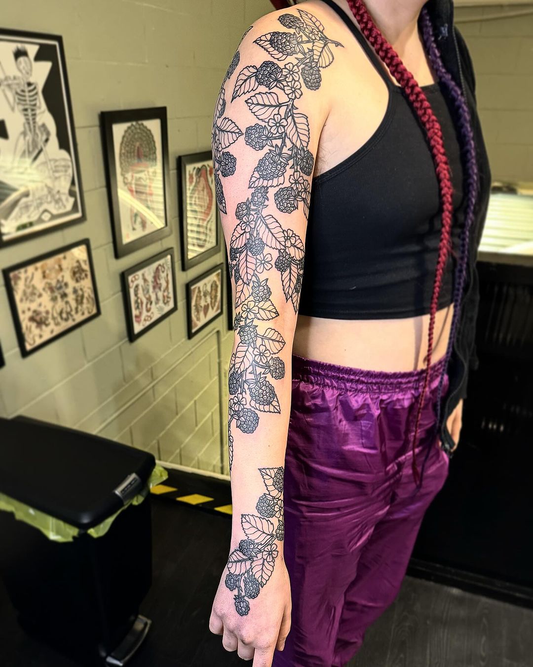 floral sleeve tattoo by deborah pow