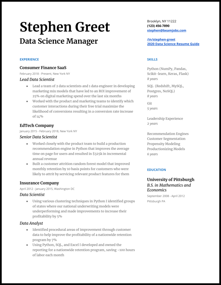 5 Data Scientist Resume Examples For 2020