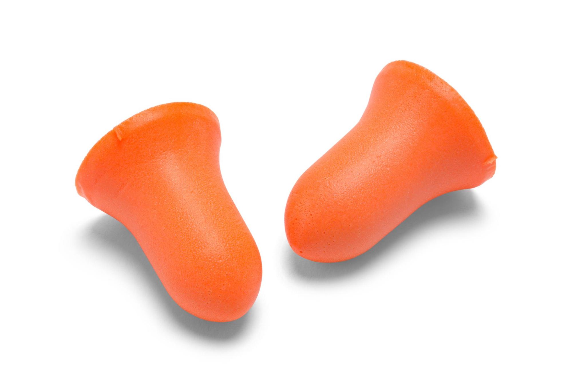 Close up image of an orange earplugs