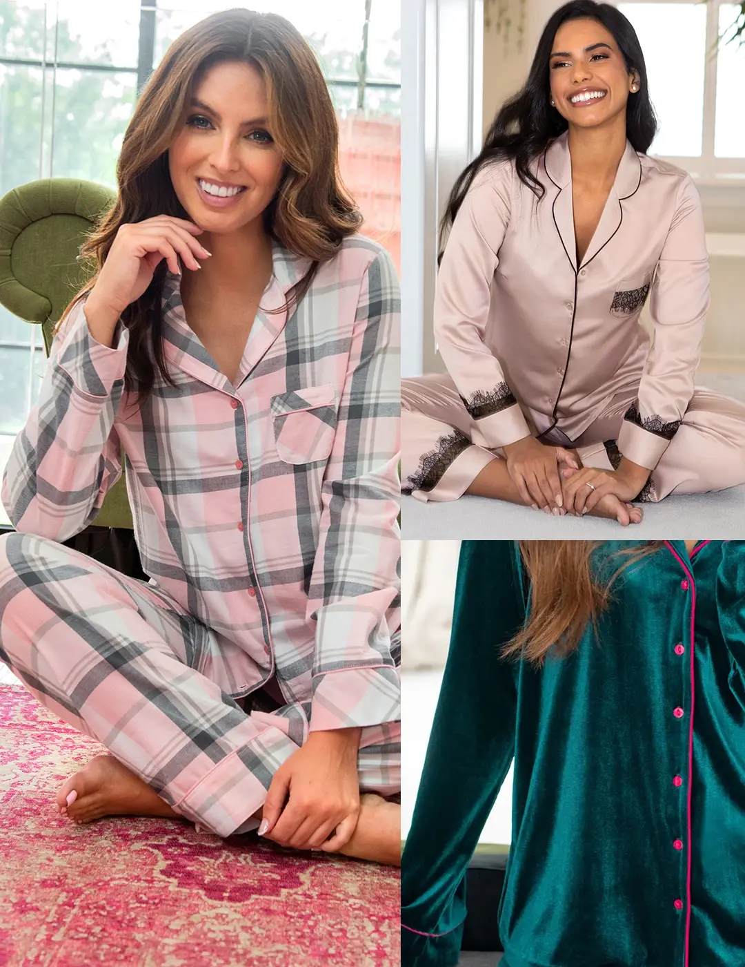 Mink long sleeve piped trim pyjama set sale