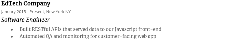 Software Engineer Resume Bad Work Experience Example