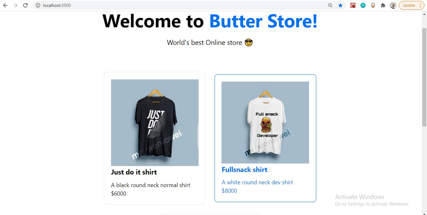 Screenshot: Ecommerce tutorial shopping page