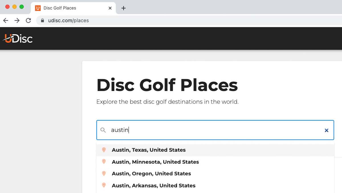 Search on Disc Golf Places for Austin