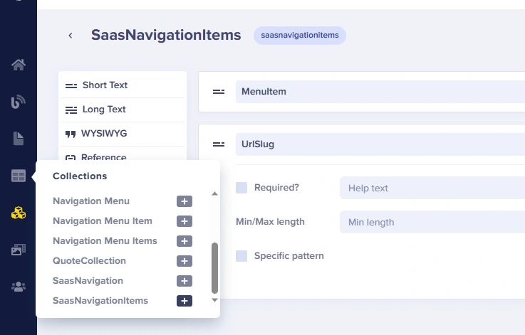 Select SaasNavigationItems from Collections menu