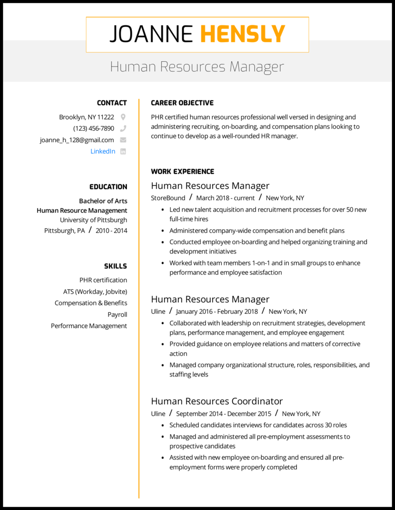 resume human resources professional