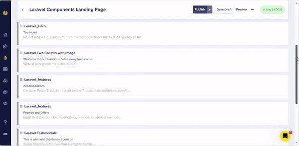 Rearranging components via drag and drop