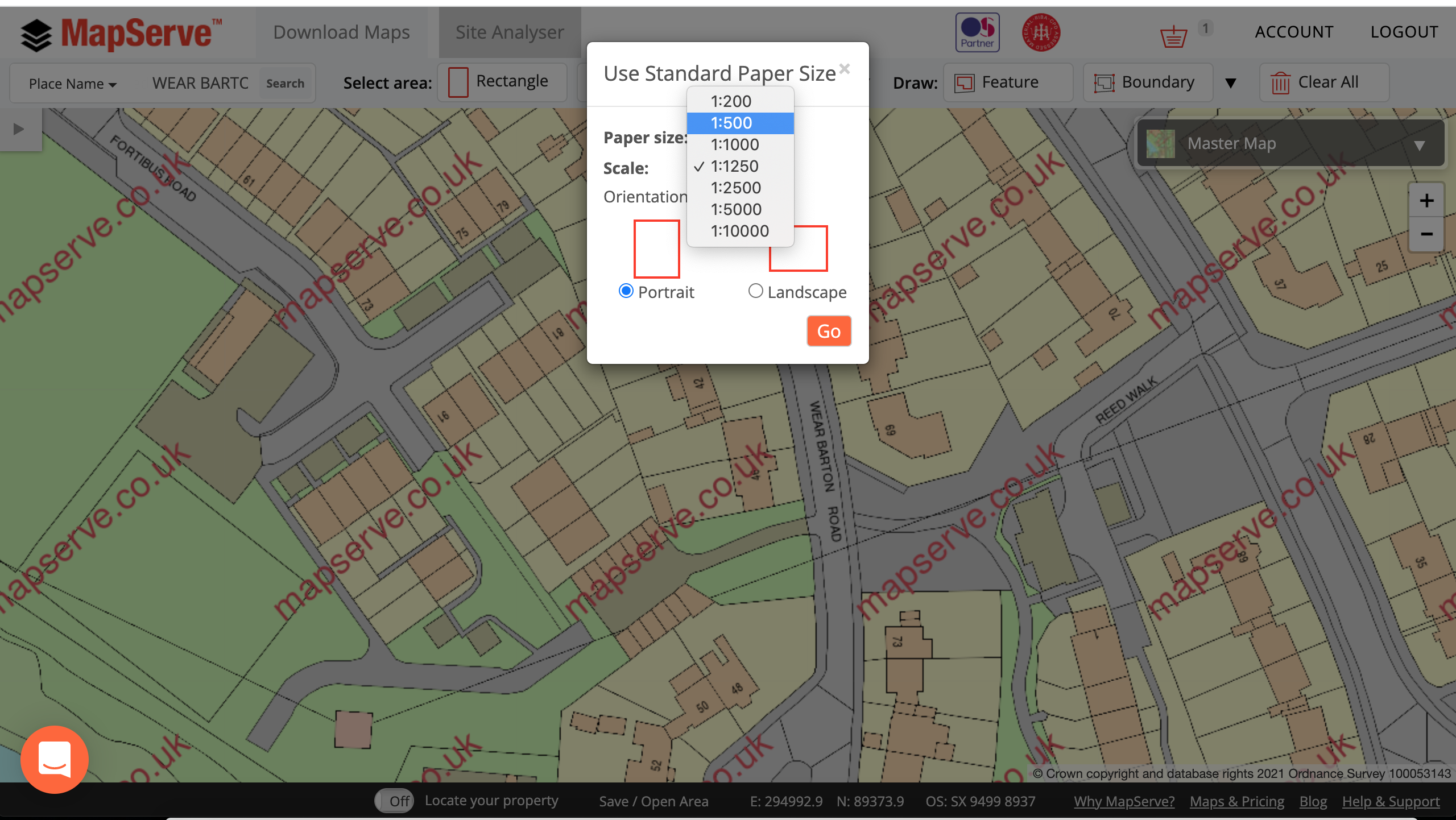 Papersize tool on MapServe®