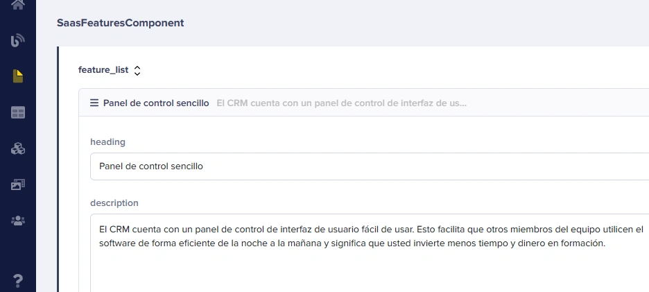 Saasfeaturescomponent Spanish version