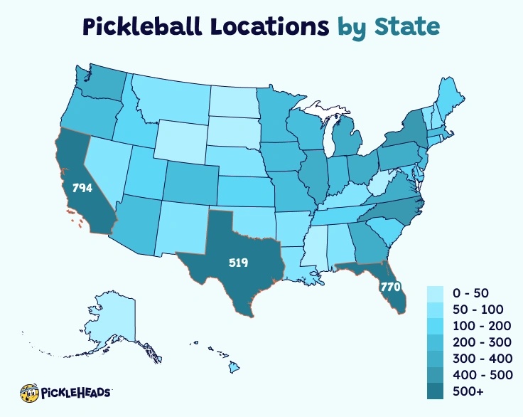 Pickleball Courts by State - Pickleball Statistics