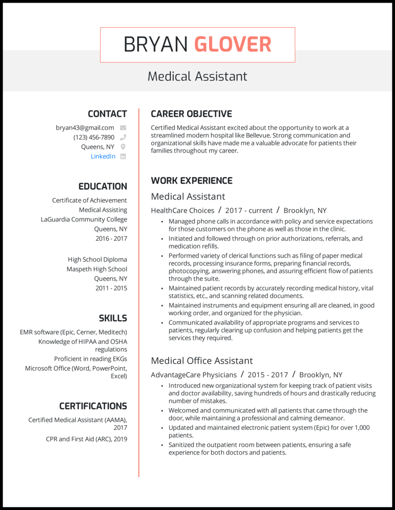 Certified medical assistant resume examples