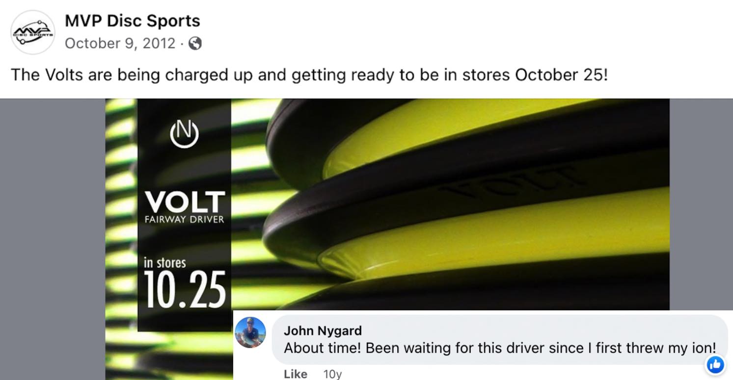 A Facebook post for discs going to stores with a comment superimposed