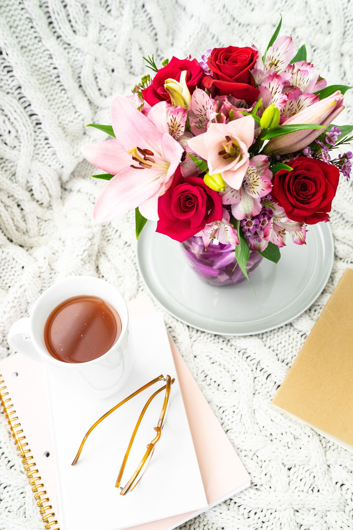 Valentine's Day Flowers on a Couch