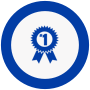 Blue circle icon with a first place ribbon inside