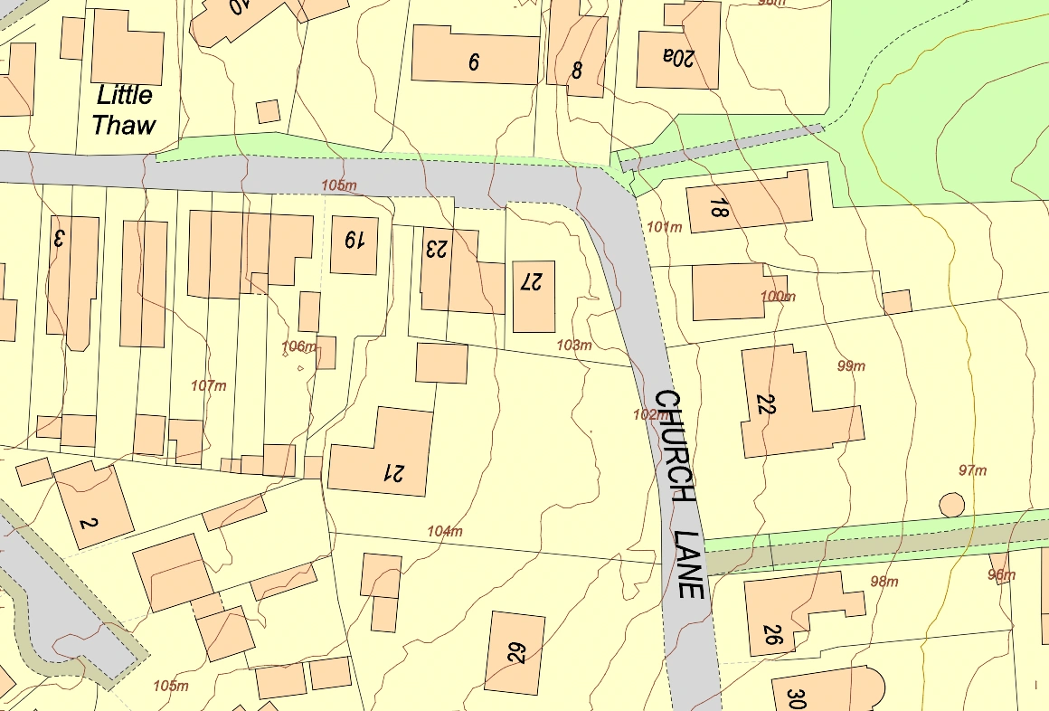 Topographical map of an urban area in the UK