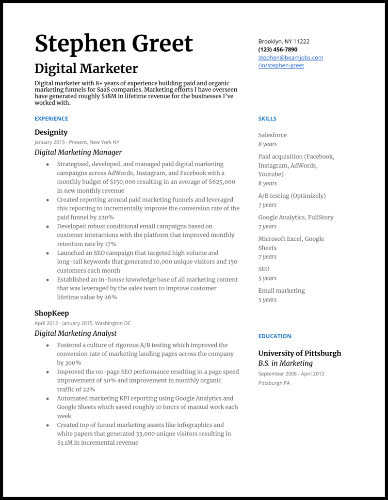 5 Digital Marketing Resume Examples For 2021