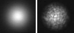 Beam profile of a single-mode (left) and a multi-mode (right) fiber