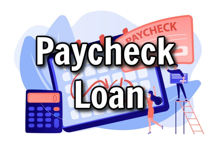 paycheck loan text over image of calendar and calculator