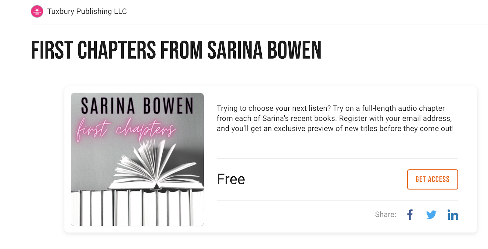 Sarina Bowen’s Soundwise publisher page