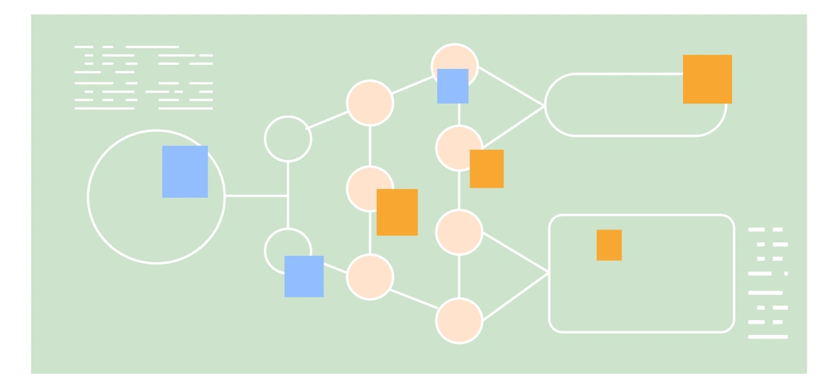 Abstract network diagram with nodes and connections, featuring pastel background.