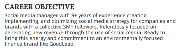 Career objective for social media manager resume