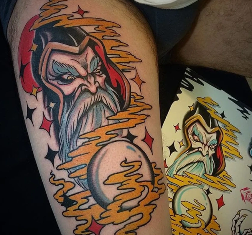 old school wizard tattoo by lordarth