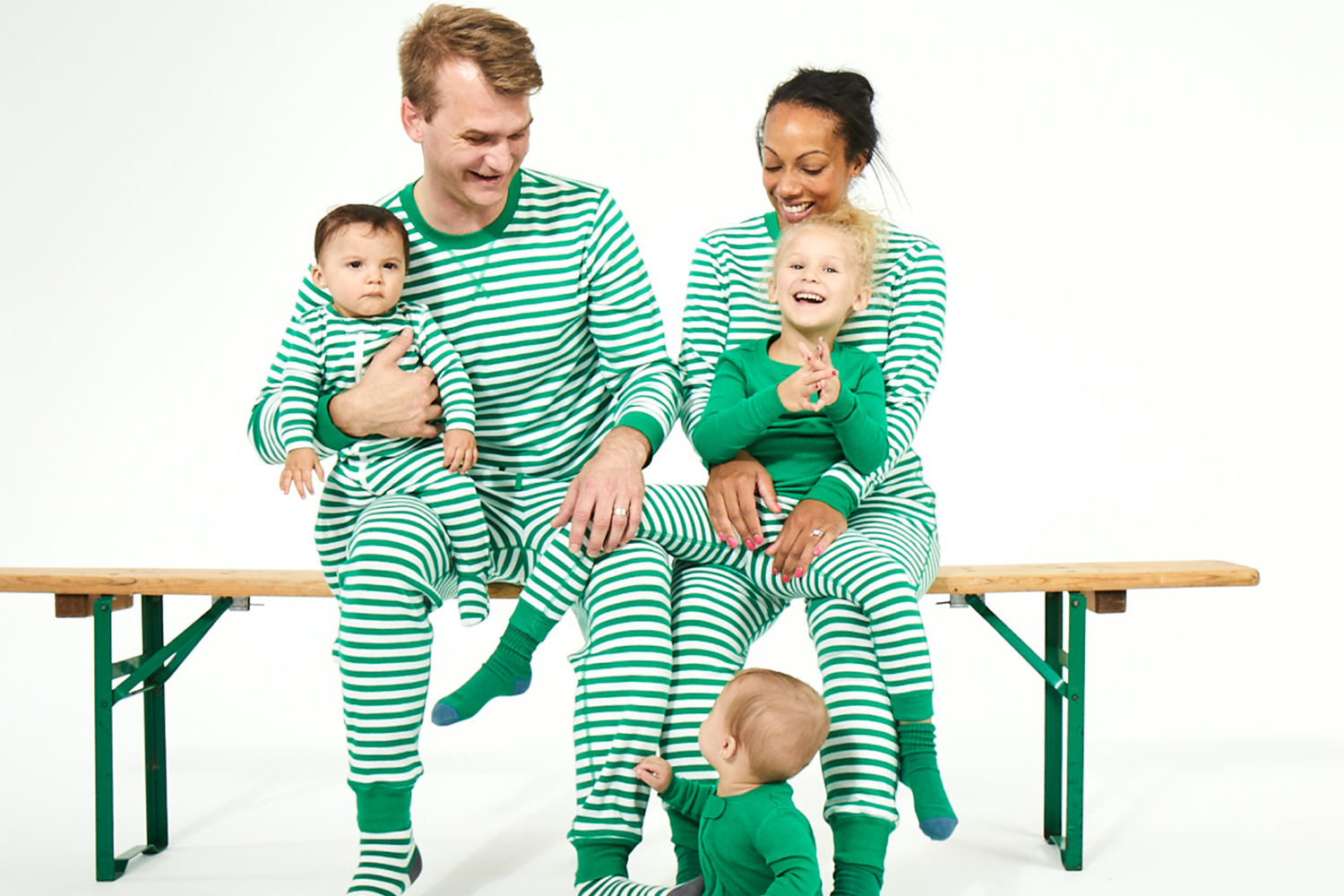 Primary green matching family PJs