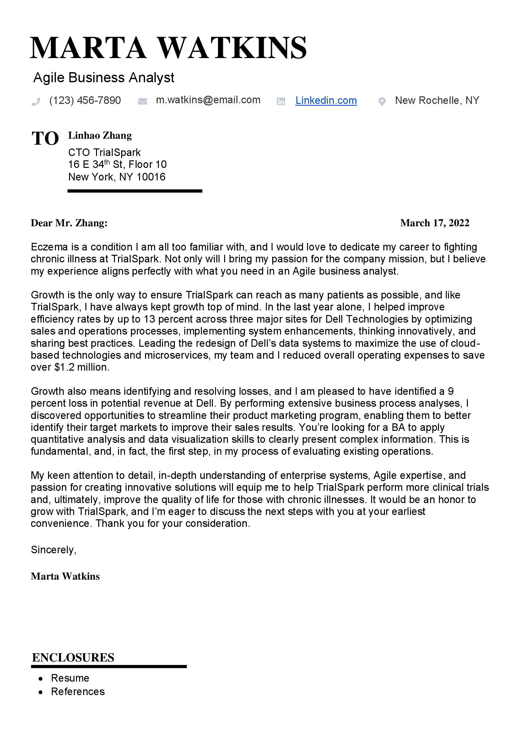 Agile business analyst cover letter 