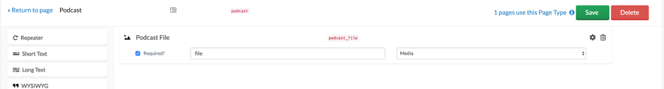 The podcast page type