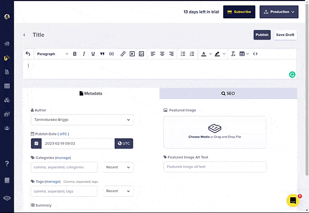 Adding content to a blog post in ButterCMS.