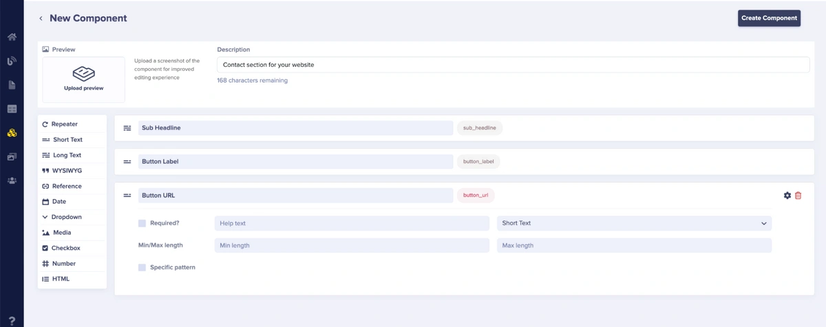 Contact Section component configuration