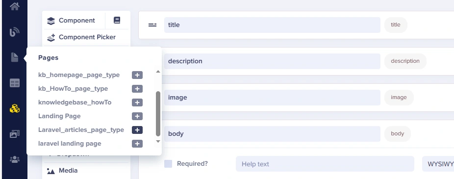 Select Laravel article page from the Pages menu