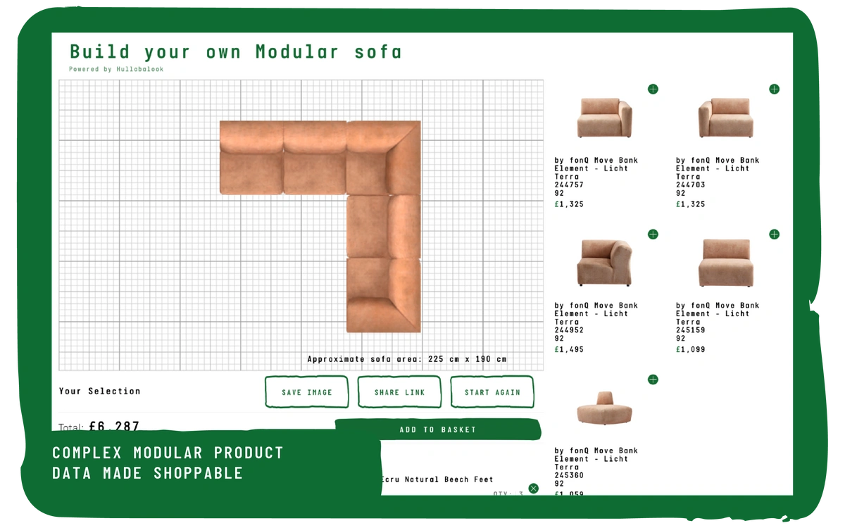 The Modular Furniture Configurator makes your complex modular product data shoppable