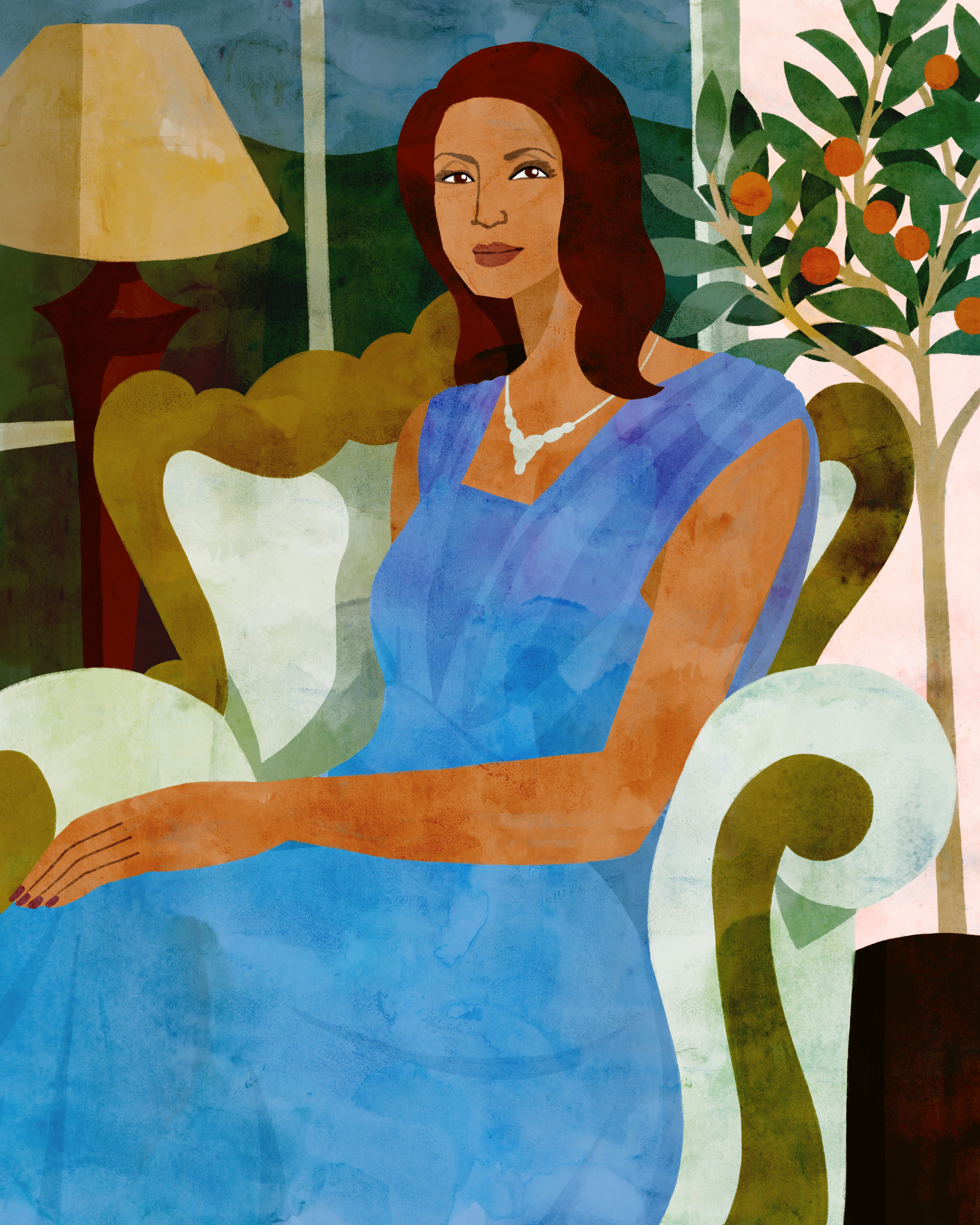 portrait of a woman in a blue dress