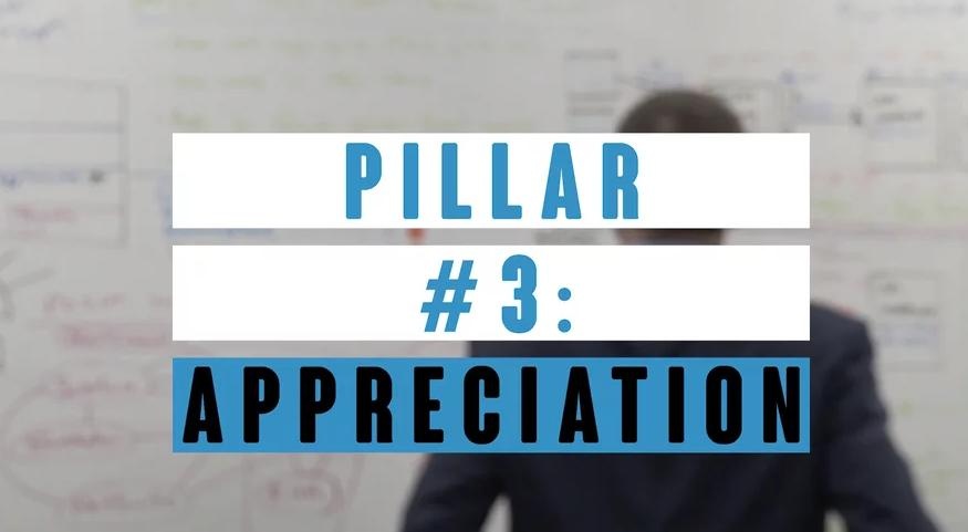 "Pillar #3 - Appreciation" With man in suit facing a wall in the background