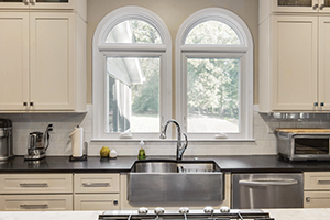 interior kitchen with Infinity from Marvin half moon fiberglass windows