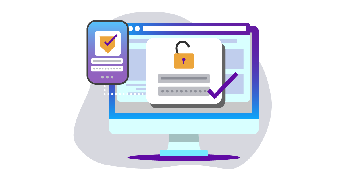 Illustration: Laptop and phone with various forms of authentication and security