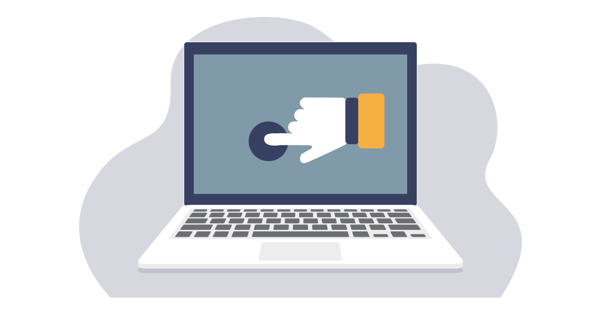 Illustration: A laptop with a finger clicking on the screen.