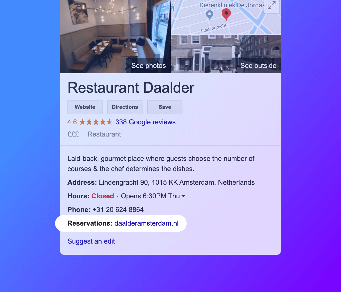 Adding a reservation link on Google