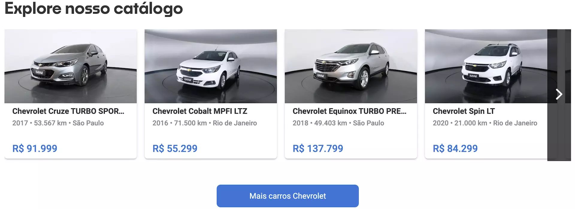 Carros Chevrolet preço