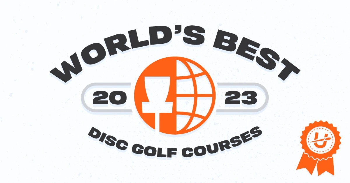 Text saying 'World's Best Disc Golf Courses 2023' written in black on white background