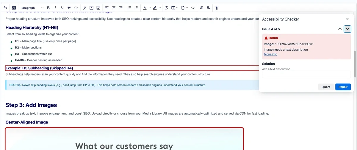 ButterCMS Accessibility Feature error state example