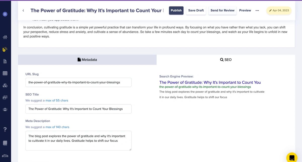 Insert SEO metadata fields