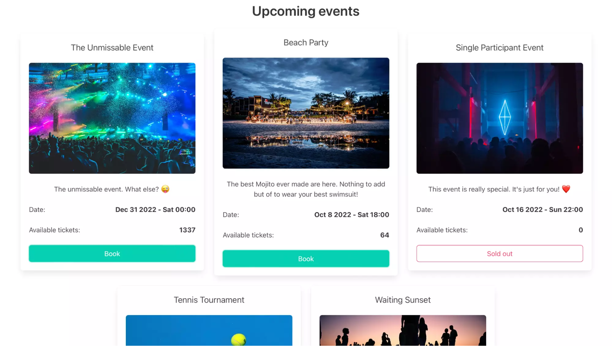 Rendered Qute template for events platform