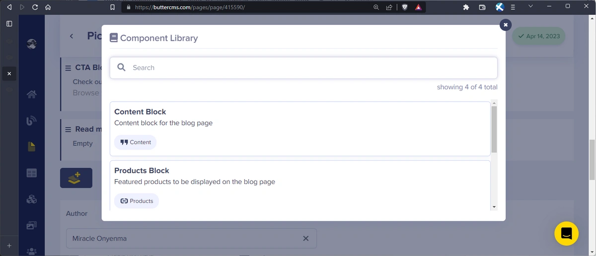 Add components to the custom blog page using the component picture