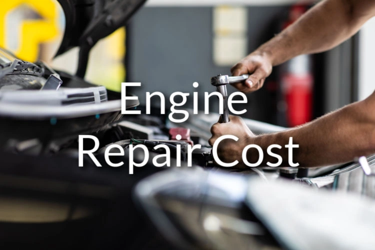Person repairing engine with text engine repair cost over image