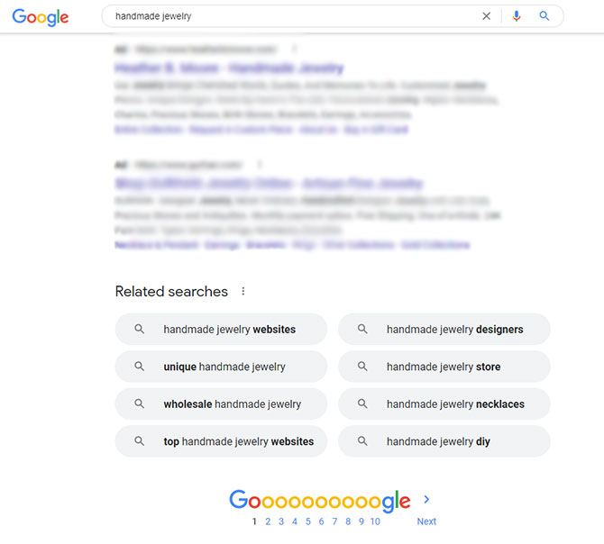 Screenshot of "related searches" at bottom of Google search