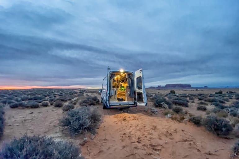 RV camping at dusk