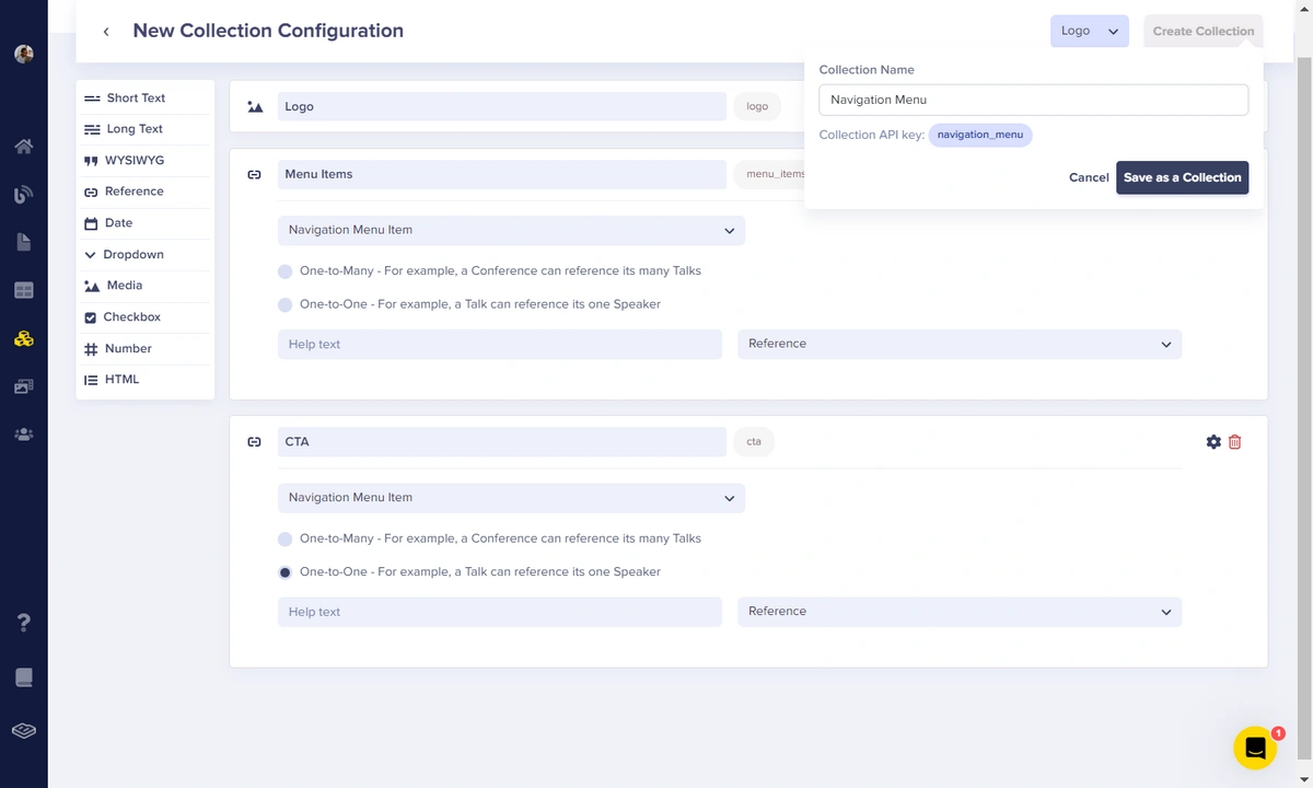 Navigation Menu Collection configuration